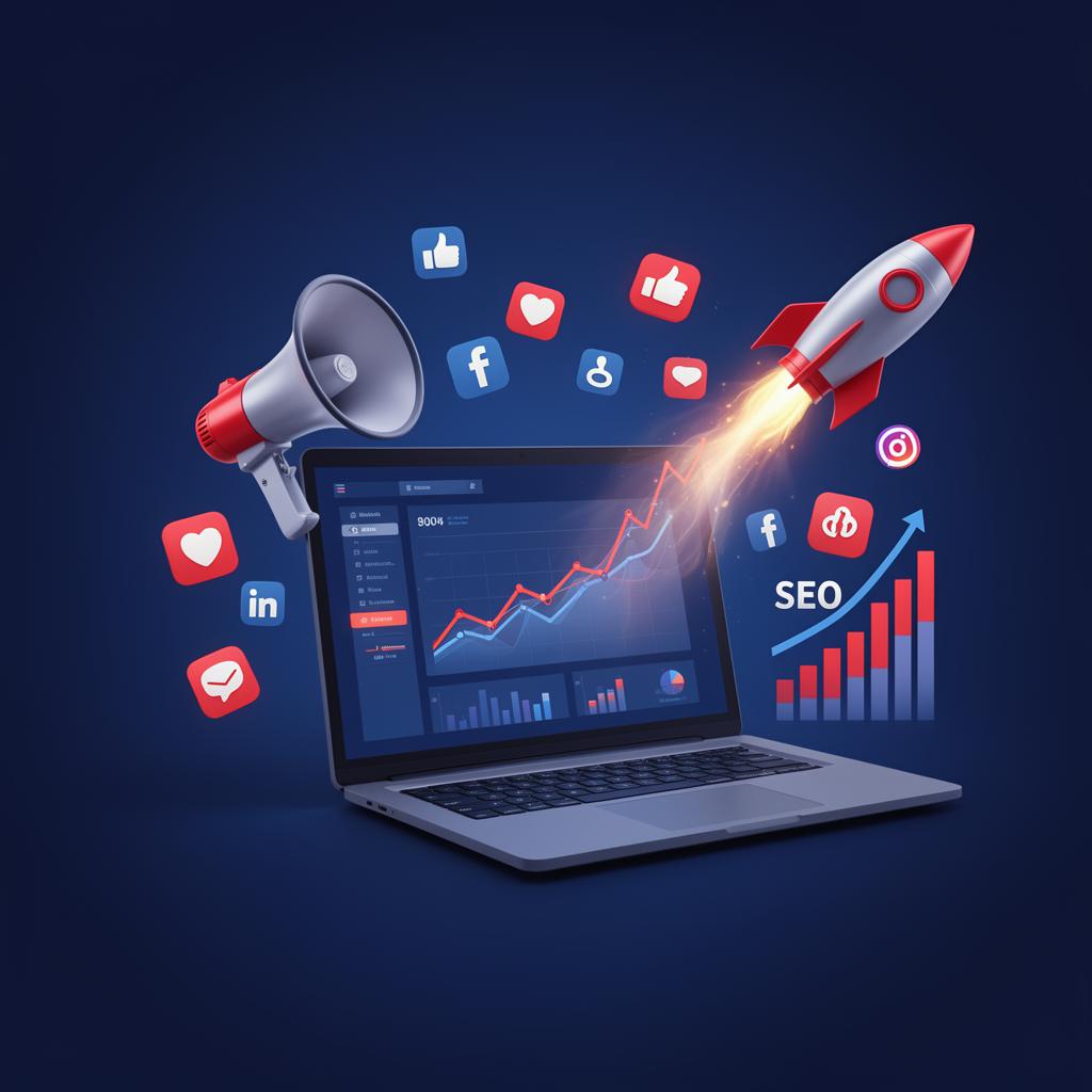 Digital marketing promotion with analytics, social media and growth